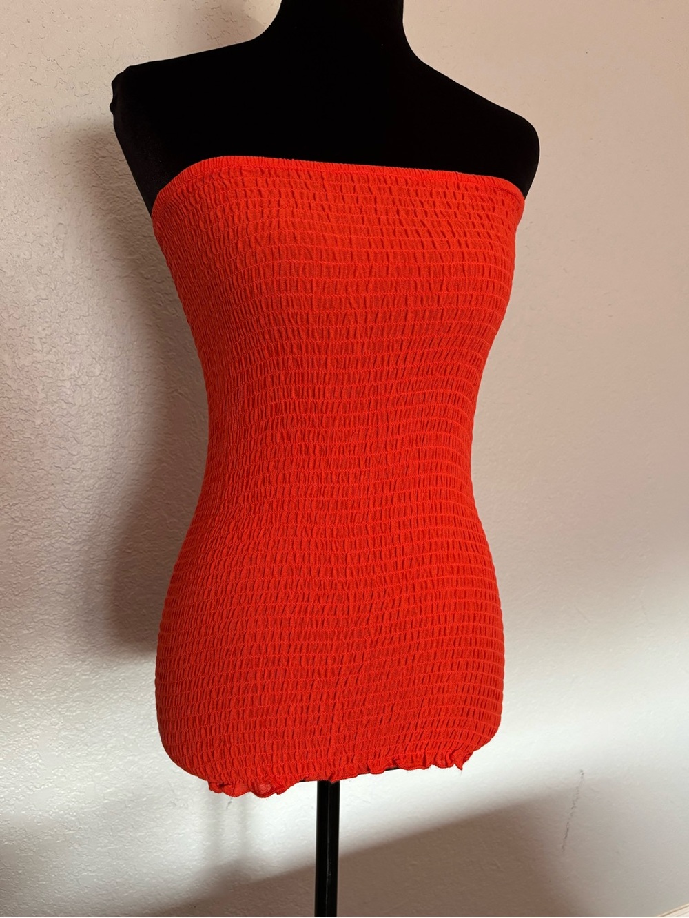 Rue 21 Red Orange Smocked Tube Top or Skirt- Ruffle Bottom Trim Very Stretchy